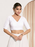Joban Fashion White Shifli Padded Blouse With V Neck Elbow Sleeves | Grocsy