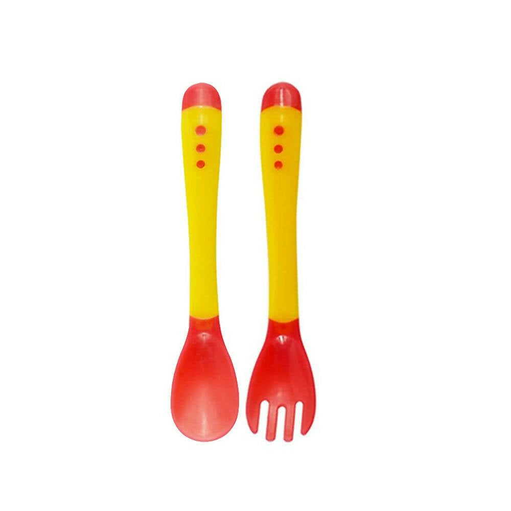 Safe-O-Kid Heat Sensitive 4 Spoons 4 Forks Set, Bpa Free, Silicone Tip, Red And Yellow | Grocsy