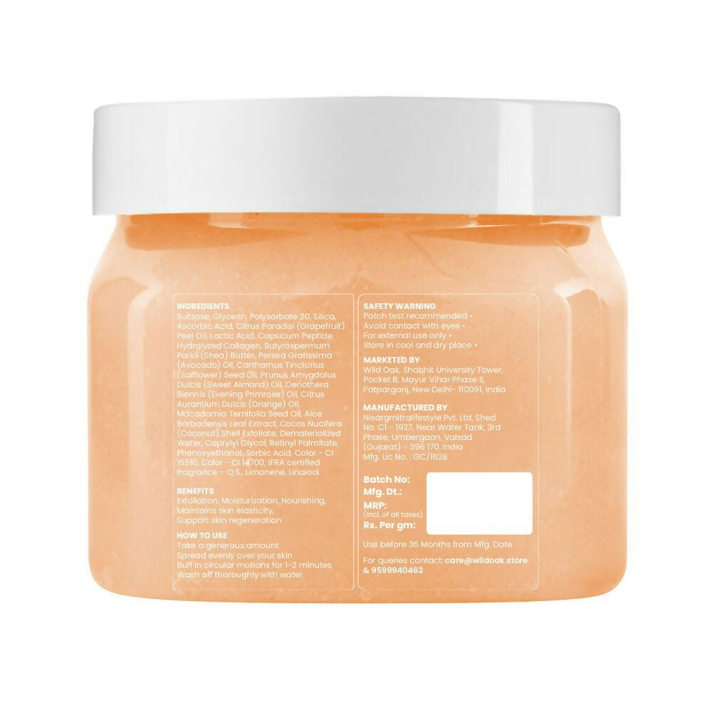 Wild Oak Vitamin C Shea Butter Sugar Scrub with AHA, Vegan Collagen & Peptides For Tan Removal & Smooth Skin | Grocsy