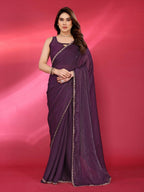 PR Fashion Wine Jimmy Choo Fabric Palin With Work Lace Saree | Grocsy