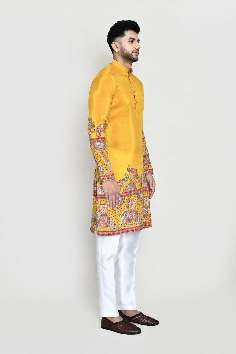 Joban Fashion White Colored Rayon Based With Digital & Sequence Work Fabric Kurta,Straight Fit Pant | Grocsy