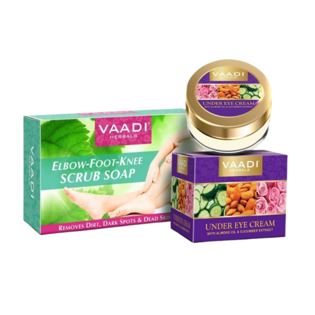 Vaadi Herbals Elbow Foot Knee Scrub Soap & Under Eye Cream Combo | Grocsy