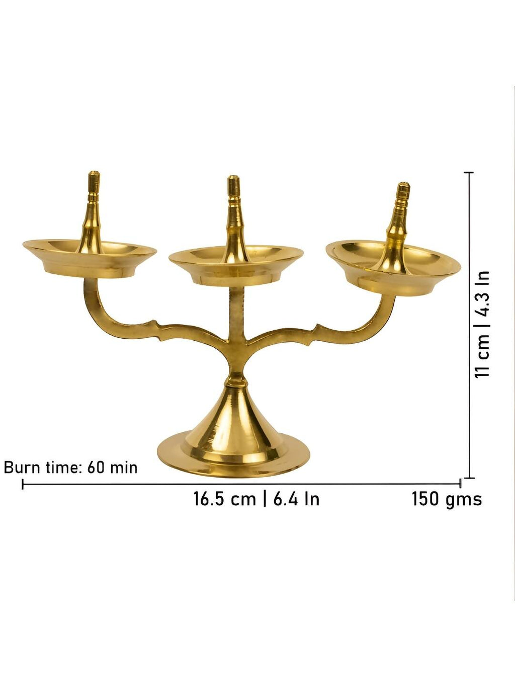 Spillbox Gold Toned Triple Lamp Diya Pooja Essentials | Grocsy
