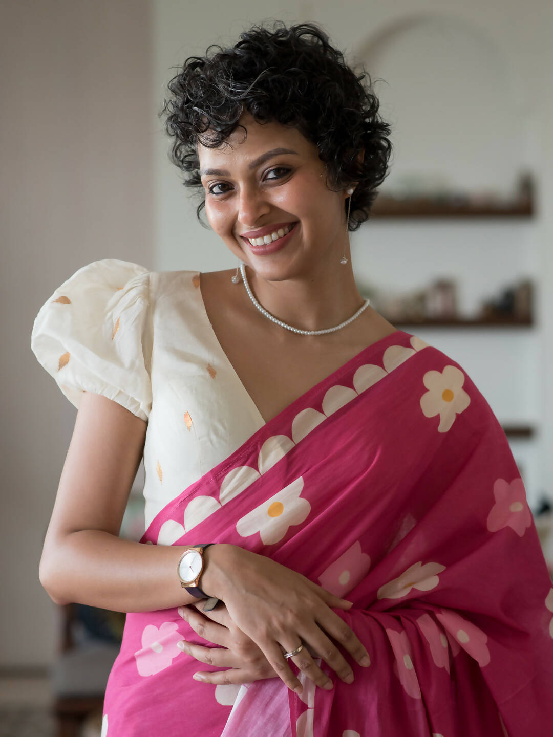 Suta Pink Floral Pure Cotton Saree | Grocsy