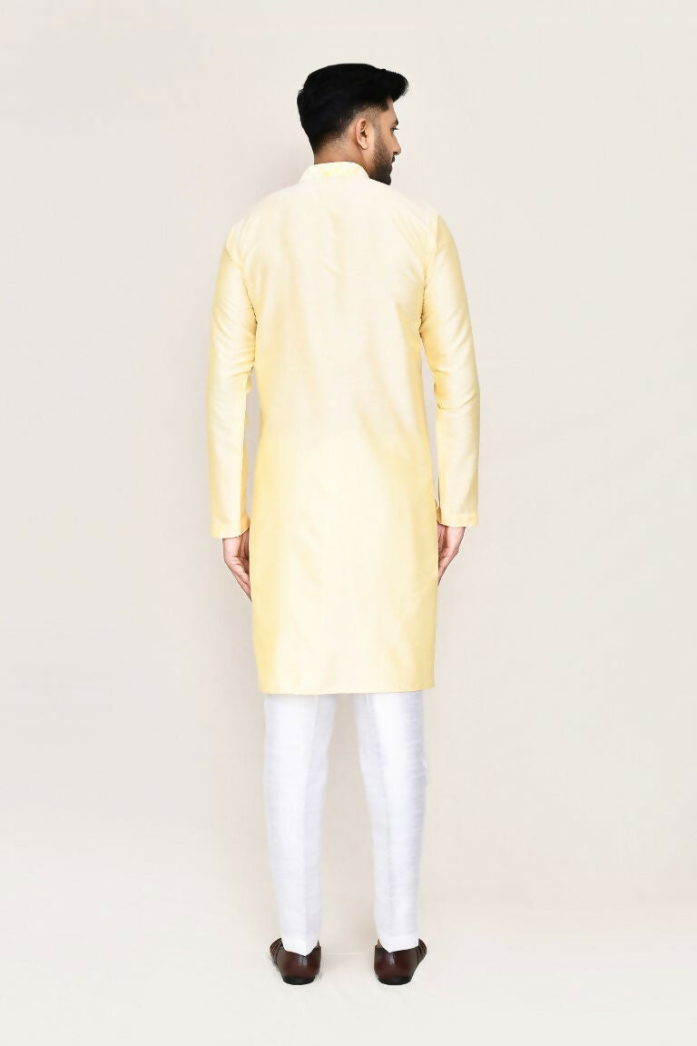 Joban Fashion Cream Colored Art Silk Fabric Kurta With Straight Fit Pant | Grocsy