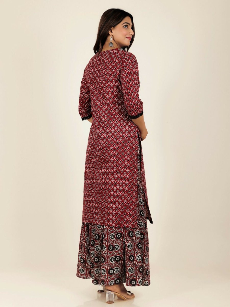 Aramya Straight Soft Cotton Geometric Print Women's Kurta - Red | Grocsy