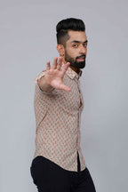 Miravan Men's Beige Pure Cotton Handblock Floral Print Shirt | Grocsy