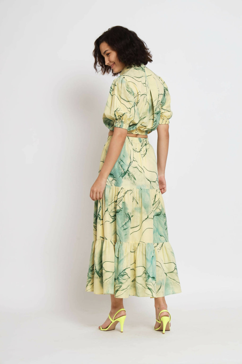 Green Rayon Tie dye Printed Top with Matching Skirt - Shivani | Grocsy
