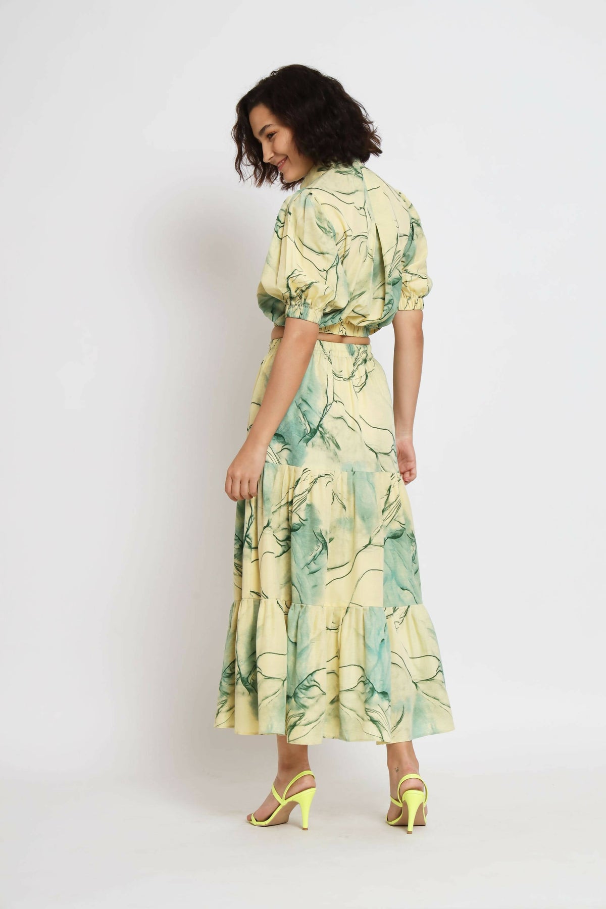 Green Rayon Tie dye Printed Top with Matching Skirt - Shivani | Grocsy