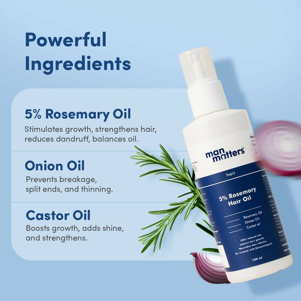 Man Matters Hair Oil With Rosemary, Onion, Bhringraj, Shikkai, Brahmi & Amla Oils | Grocsy