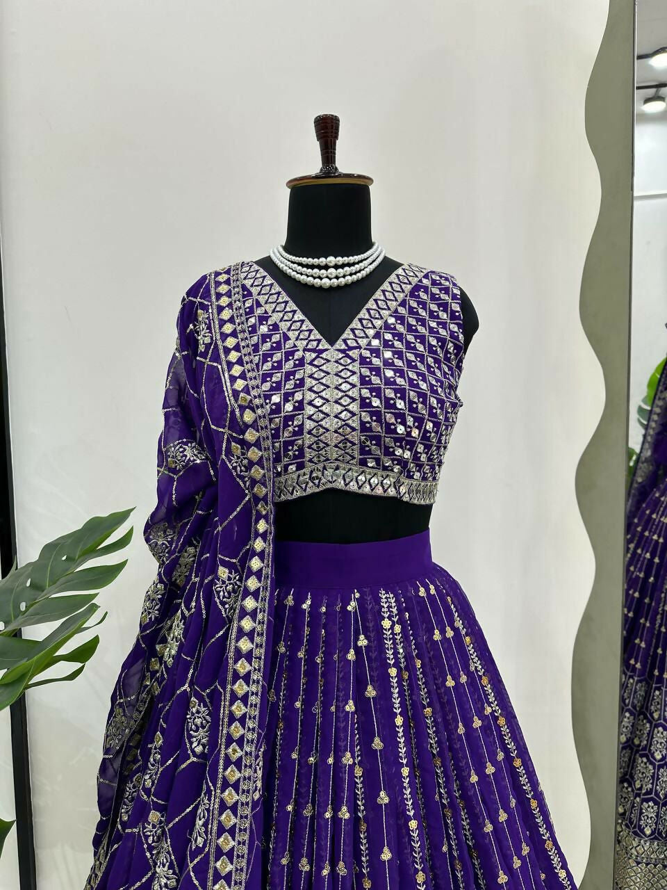 Jyoti Fashion Women's Royal Blue Faux Georgette Sequins with Thread Embroidered Designer Lehenga Choli Set | Grocsy