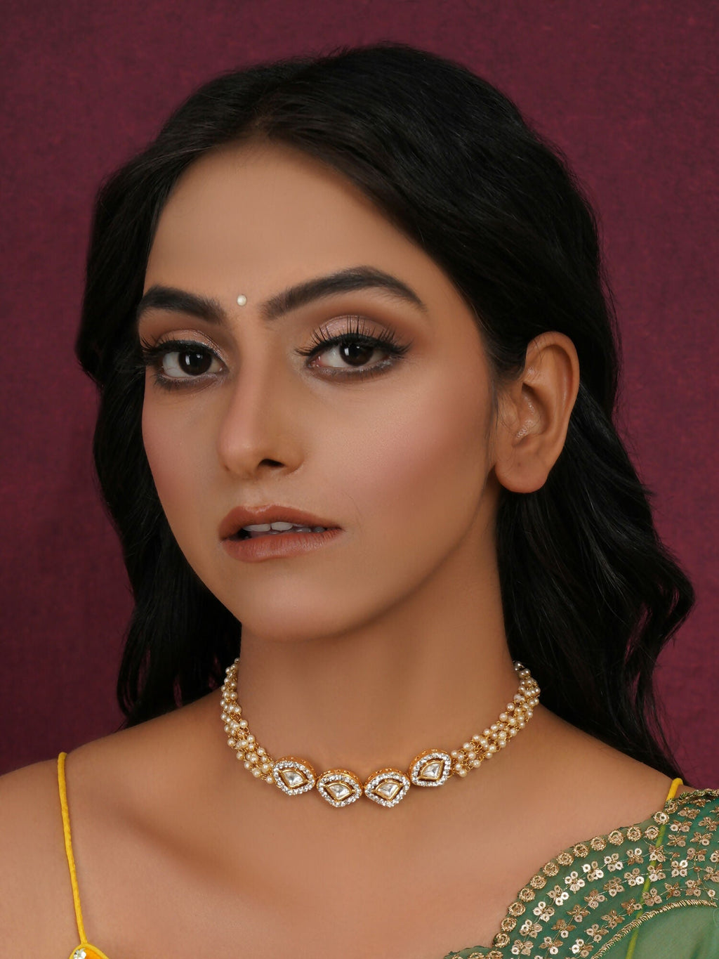 Kundan & Pearl Neckpiece (Gold) - Ruby Raang | Grocsy