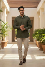 Forest — Green Cotton Shirt by Hilo Design | Grocsy