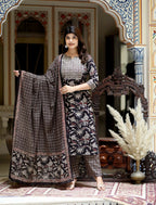 Miravan Women's Multi Colour Floral Printed Embroidery Yoke Design Kurta With Palazzo And Duptta Set | Grocsy