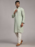 Light Green Silk Designer Embroidery Work Men's Rajwadi Kurta Set - Mahotsav | Grocsy