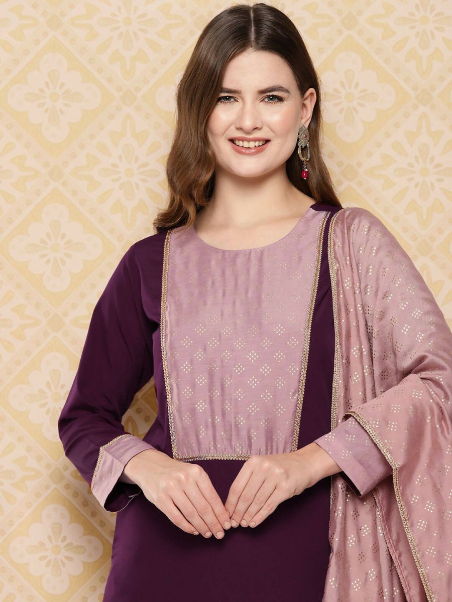 Ahalyaa Women's Traditional wear Kurta Set - Burgundy | Grocsy