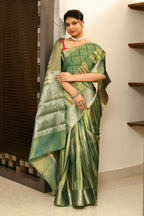 Joban Fashion Green Saree Tissue Digital With Embroidery | Grocsy