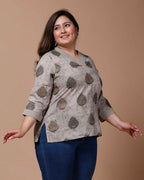 Miravan Women's Plus Size Floral Printed Beige Pure Cotton Kurti | Grocsy