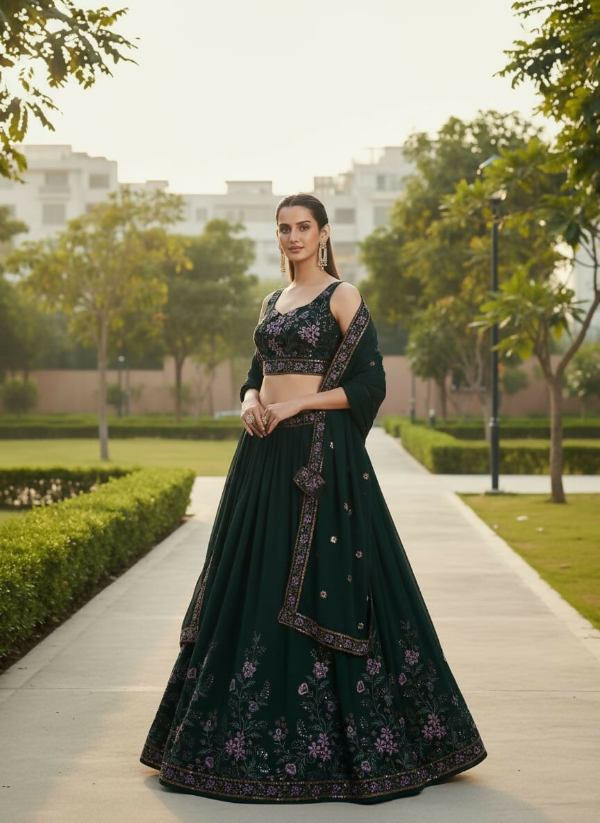 Lehenga Mart Designer Indian Wedding Lehenga Choli-Green | Grocsy