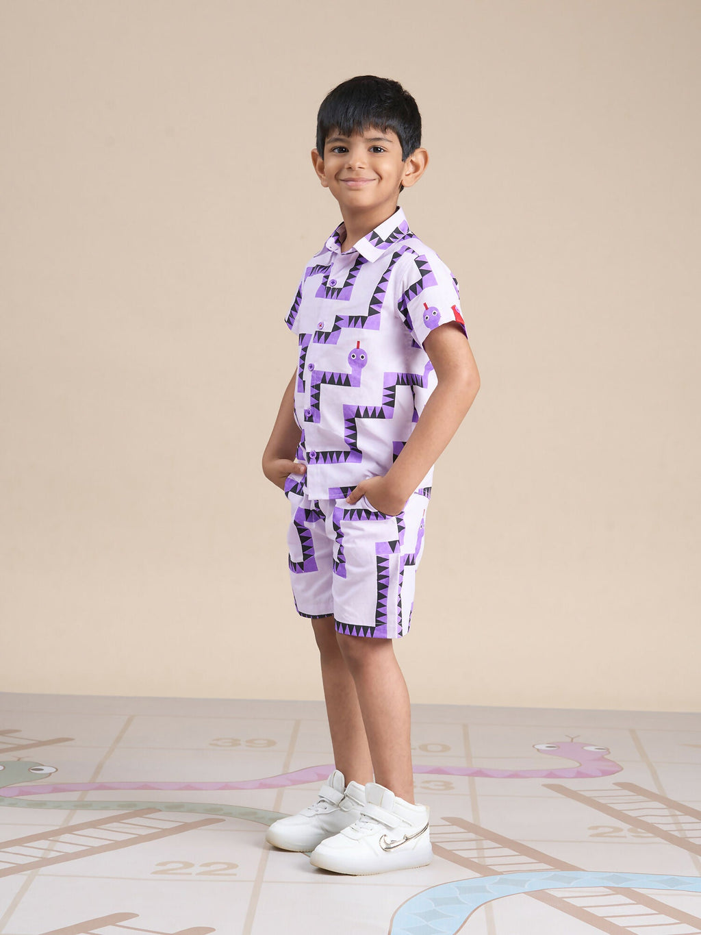 Snakes and Ladders Boys Purple Table Print Shirt and Boxer Set from Siblings Collection | Grocsy