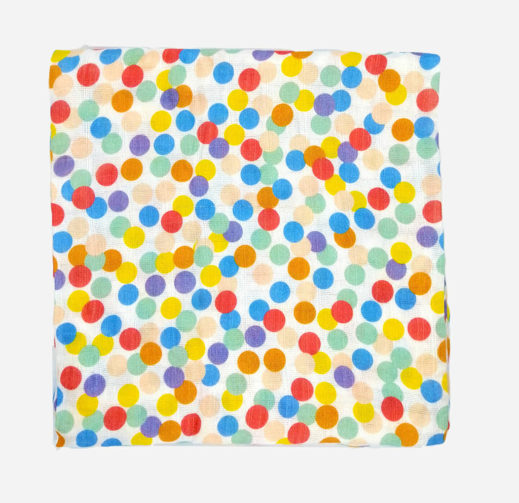 Kindermum Organic Cotton Muslin Swaddle Blanket 110 Cm X 110 Cm - Set Of 2 - Colorful Polka And Bear | Grocsy