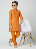 Joban Fashion Kids Island Full Sleeves Chanderi Kurta, Pyjama Set with Traditional Butta Work - Orange | Grocsy