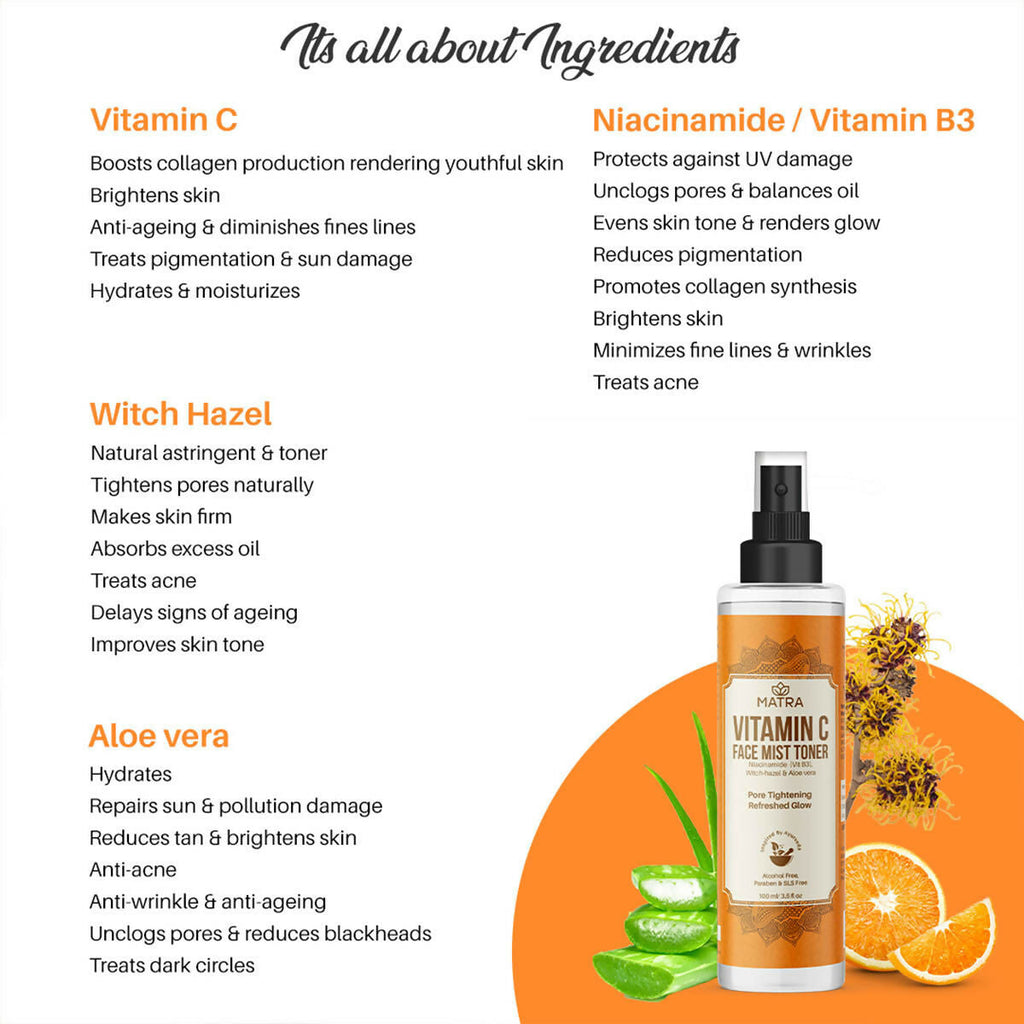 Matra Vitamin C Face Mist Toner with Niacinamide (vit B3) Witch Hazel And Aloe Vera | Grocsy