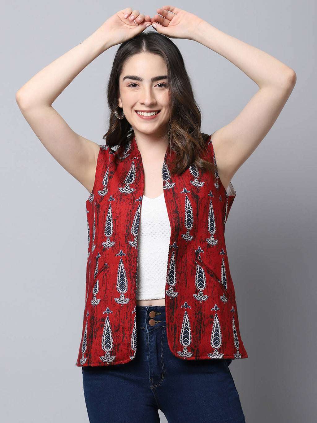 Even Apparels Maroon 100% Viscose Rayon Open Front Gillet | Grocsy