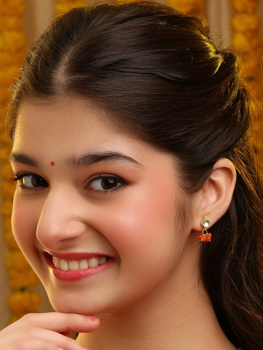 Ruby Raang Kesar Phool Earrings | Grocsy