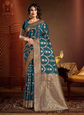 Dark Blue Silk Ethnic Motif Woven Design Saree with Unstitched Blouse Piece - Aachal | Grocsy