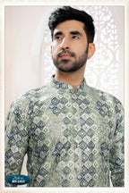 Joban Fashion Men's Green & Blue Straight Silk Thread And Sequence Embroidery All Over Kurta Set | Grocsy
