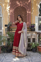 Joban Fashion Red Georgette Sequence Embroidery Work Kurta Set | Grocsy