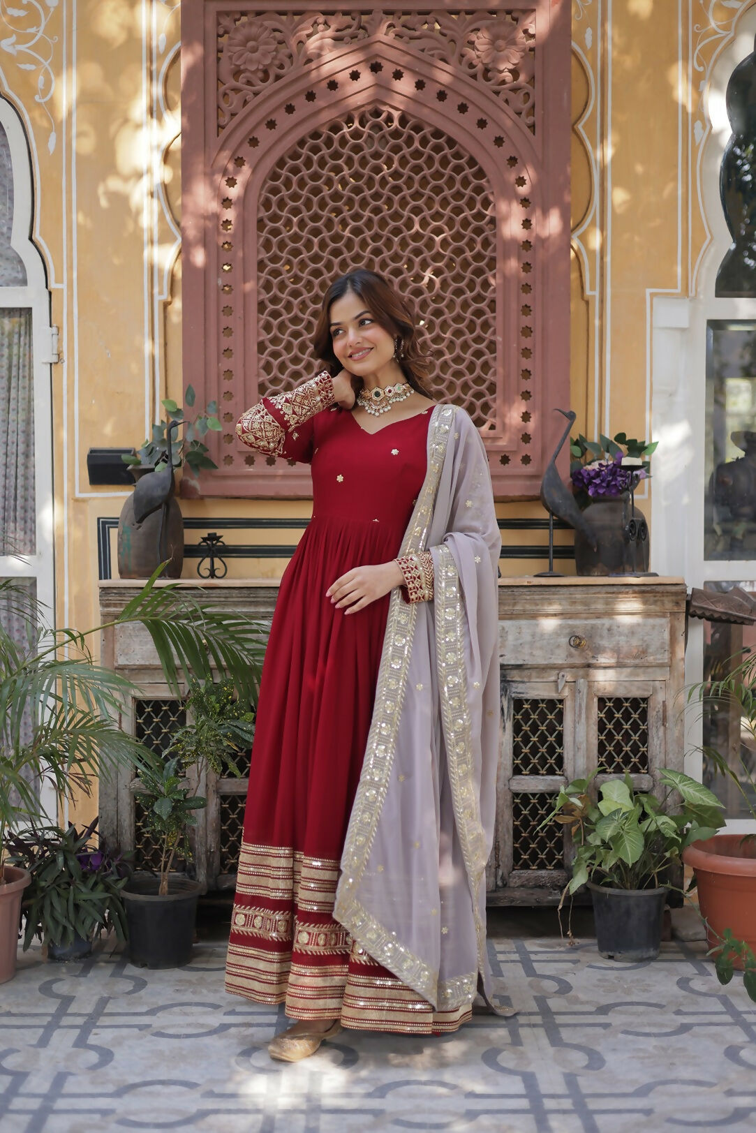 Joban Fashion Red Georgette Sequence Embroidery Work Kurta Set | Grocsy
