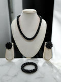 Inhanns Complete Look Crystal Statement 3-Piece Set (Adjustable Necklace + Earrings + Adjustable Bangle ) - Black | Grocsy