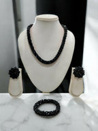 Inhanns Complete Look Crystal Statement 3-Piece Set (Adjustable Necklace + Earrings + Adjustable Bangle ) - Black | Grocsy