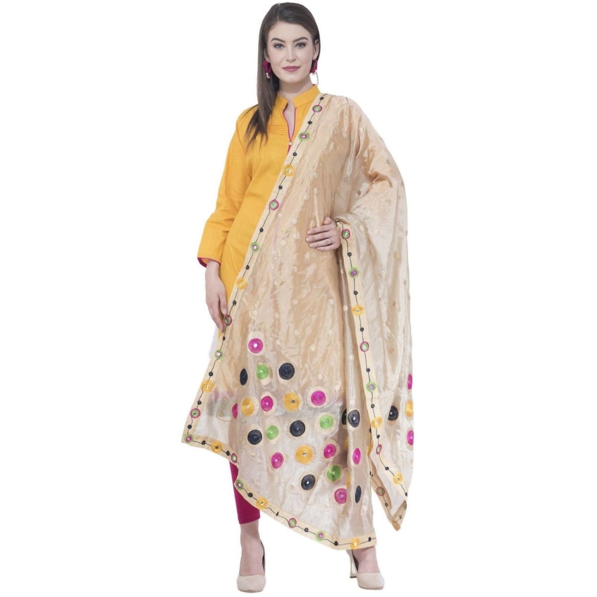 A R Silk Golden Color Fancy Silk Dupattas and Chunnis | Grocsy