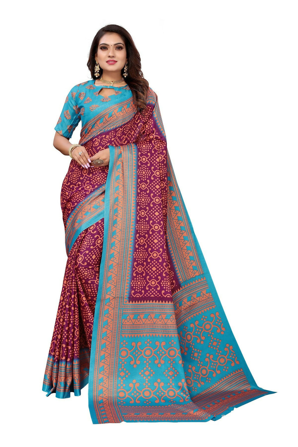 Vamika Purple Printed Art Silk Saree | Grocsy