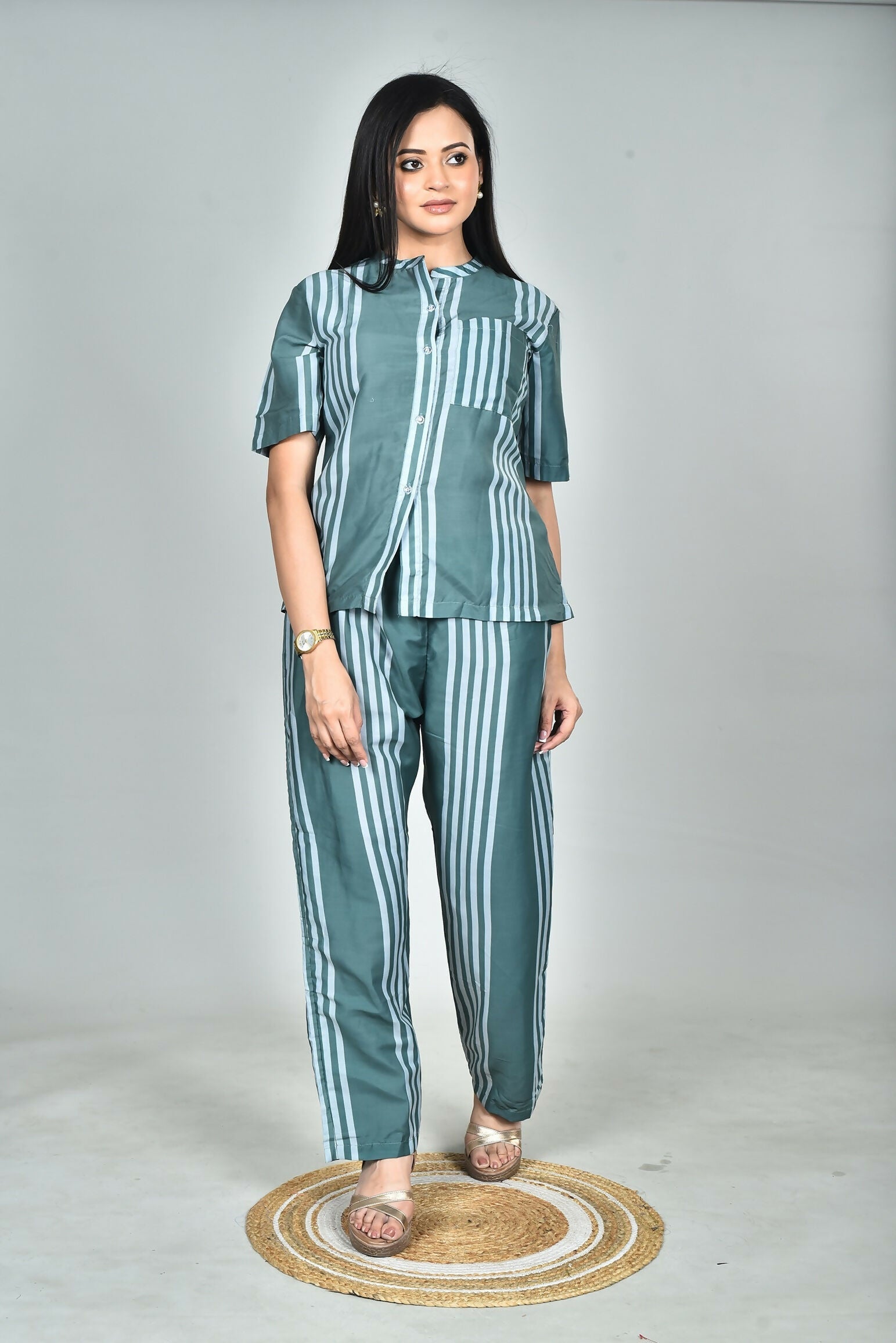 Morchari Digital Print Semi Muslin Co-Ord Set Top & Trouser-Multicolor | Grocsy