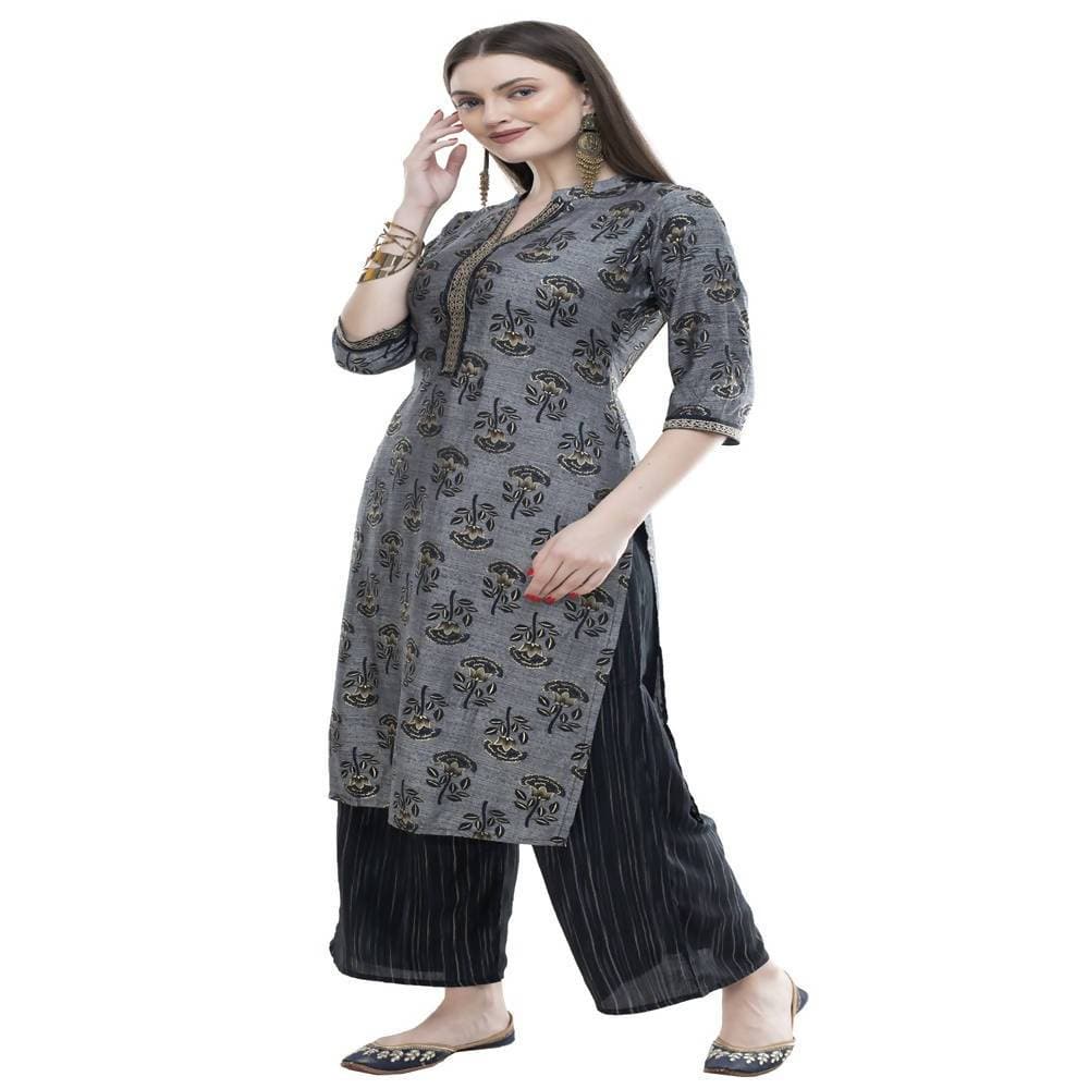Lagi Women's Black Rayon Straight Printed Kurta & Palazzo (MRP102) | Grocsy