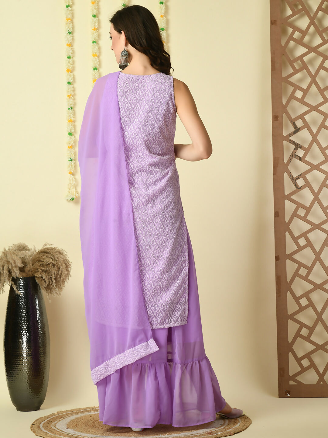 Myshka Women's Purple Georgette Kurta & Skirt With Dupatta Party Sets | Grocsy