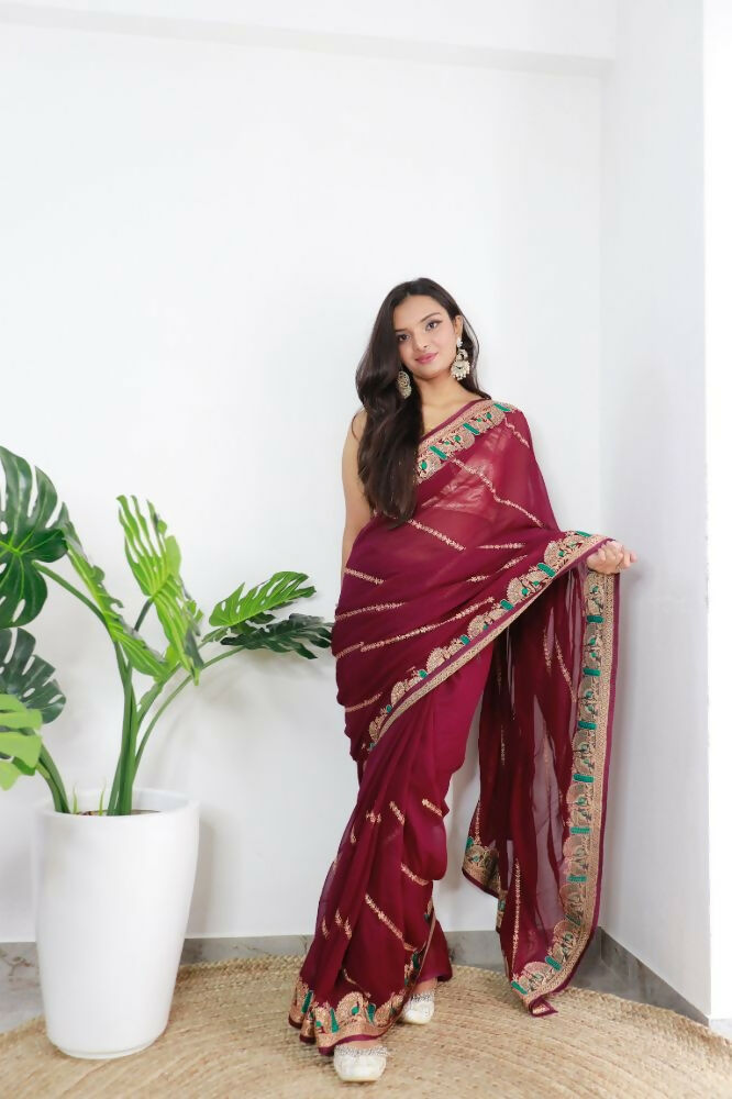Vamsee Aaradhna Maroon Georgette Saree | Grocsy