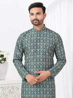 Joban Fashion Men's Rayon Cotton BLUE Printed Kurta Pyjama set | Grocsy