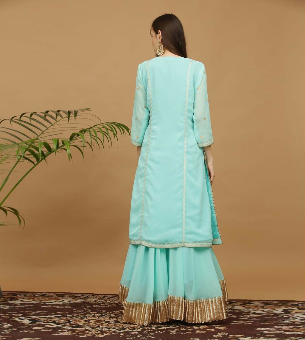 Joban Fashion Turquoise Georgette Lehenga Set | Grocsy