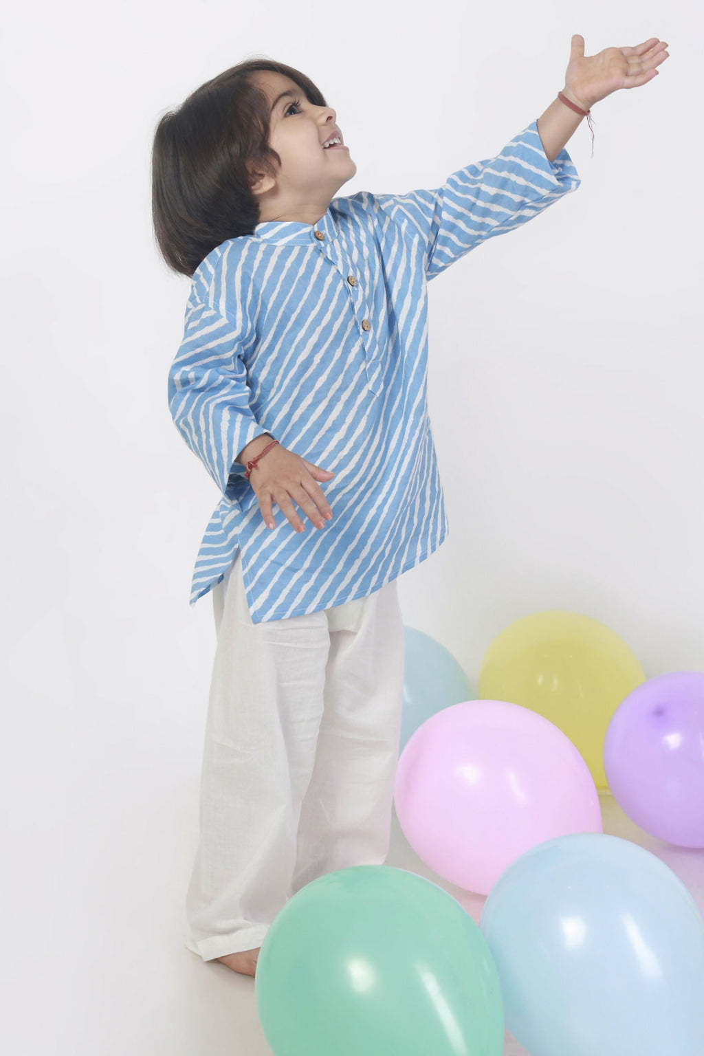 Breathables Kids Cotton Night Suit – Blue Striped Kurta & Pyjama Co-Ord Set For Boys & Girls | Grocsy