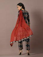 Myshka Women's Multi Printed Cotton Straight Party Kurta Set With Dupatta | Grocsy