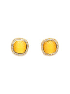 Yellow Stone Kundan Studs (yellow) - Ruby Raang | Grocsy