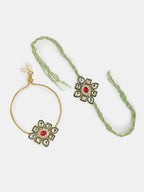 NVR Women & Men Set of 2 Gold Kundan-Studded Handcrafted Wraparound Rakhi Set With Roli Chawal | Grocsy