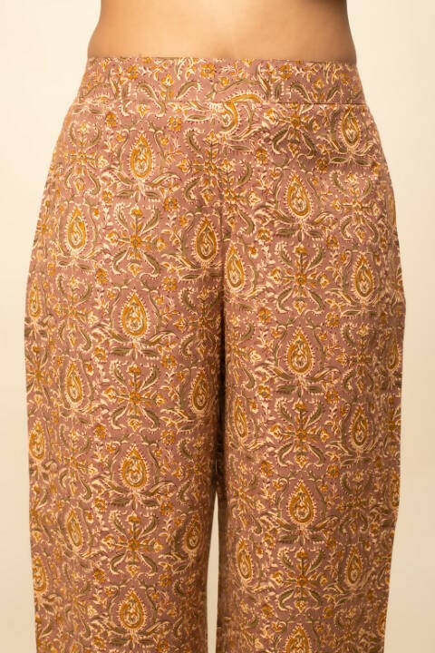 FIORRA Women's Brown Cotton A-Line Kurta Pant With Dupatta | Grocsy