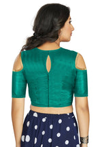 Aastha Fashion Women's Sea Green Art Silk Cold Shoulder Sleeve Readymade Blouse | Grocsy
