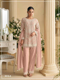 Anaita Peach Georgette Stitched Suit with Embroidered Beads & Sequence Work | Grocsy